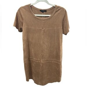 Olivaceous Short Sleeve Suede Mini Shirt Dress Size: S